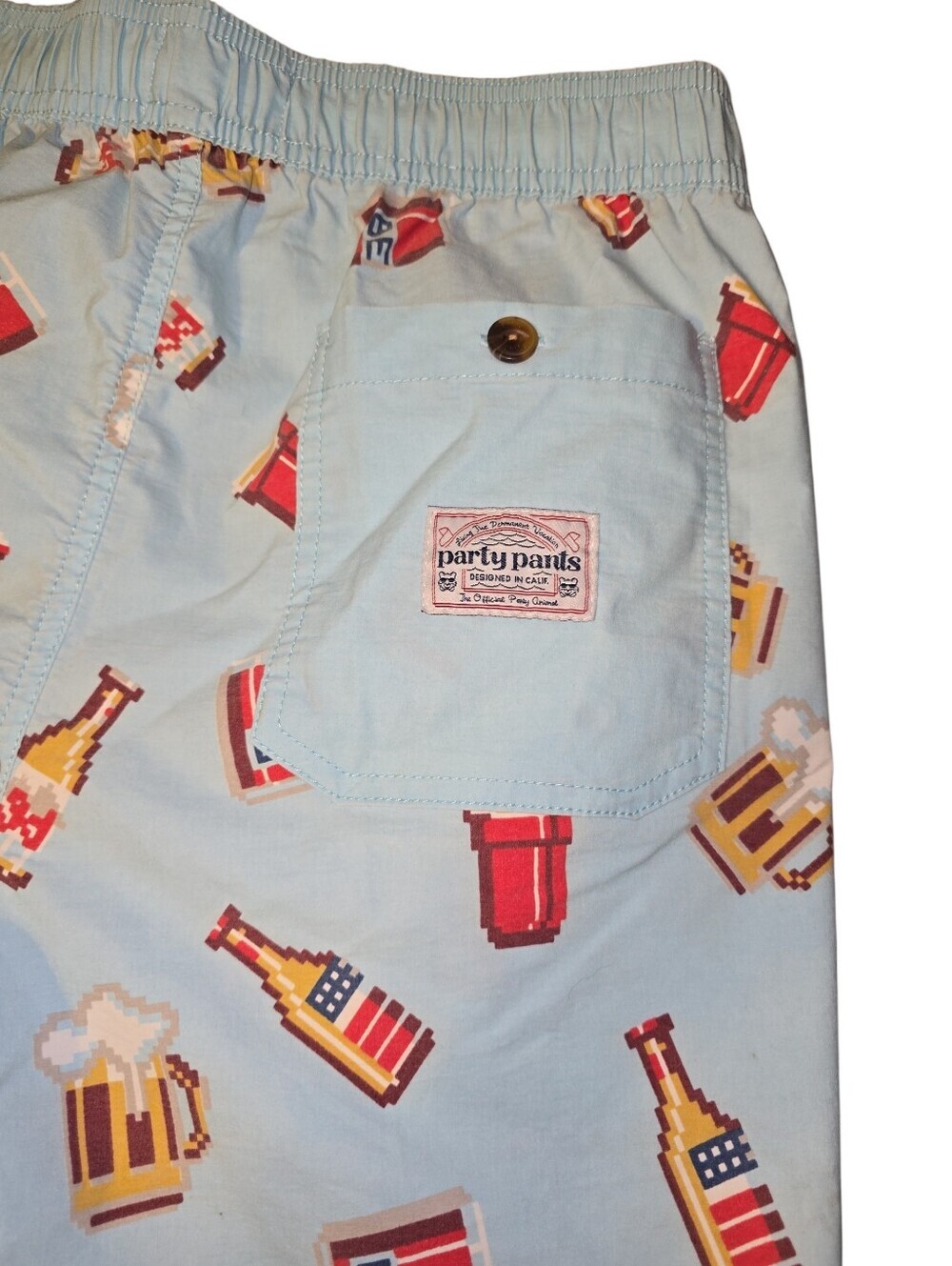 NWT Party Pants Beer Me Shorts Small Light Blue Pockets Swim Trunks Quick Dry - Picture 5 of 6